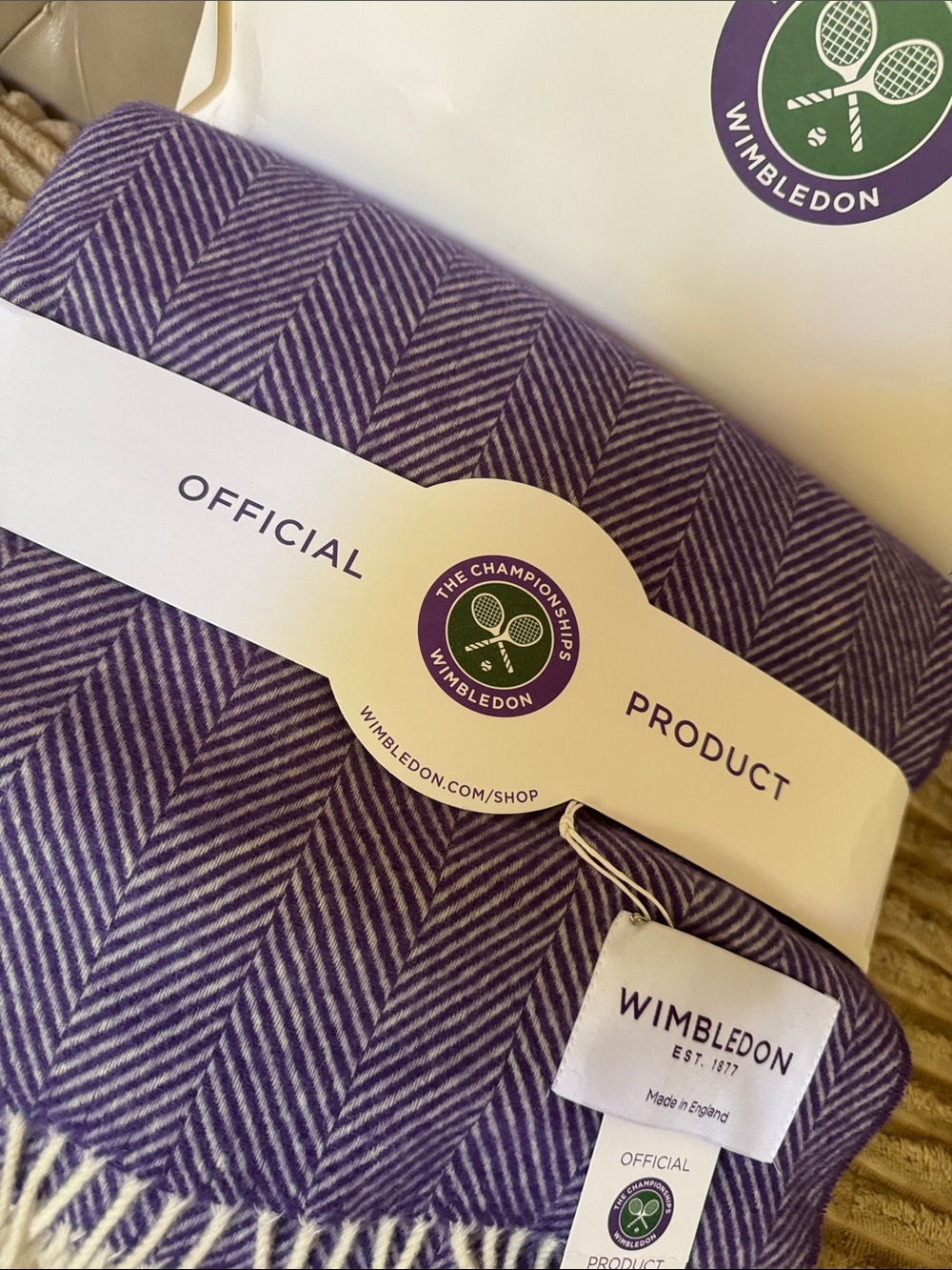 Wimbledon Purple Herringbone Throw with Cream Fringe